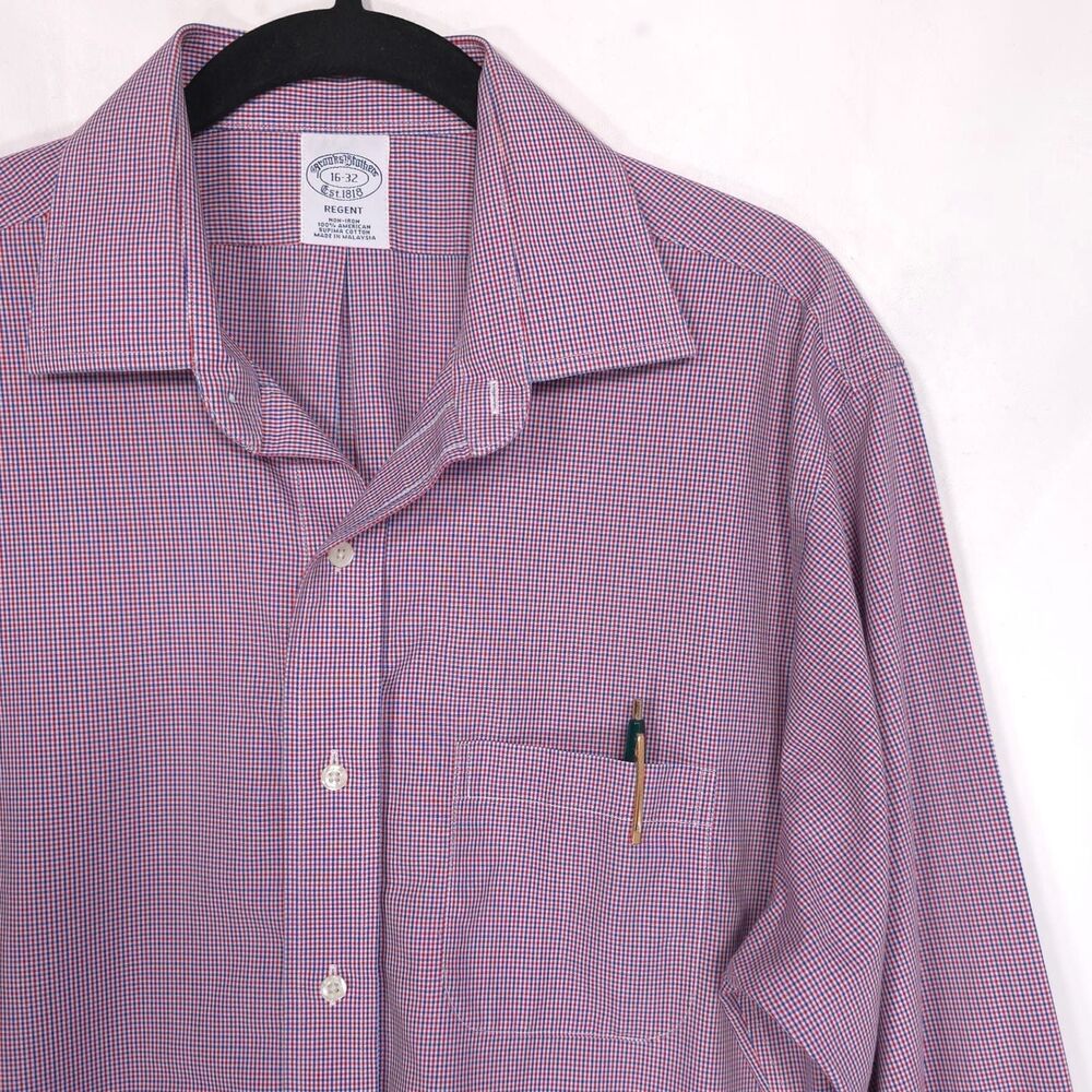 BROOKS BROTHERS Men’s Shirt 16-32 REGENT 1818 SUPIMA COTTON Check Blue Red White